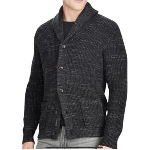 Polo Ralph Lauren Men's Size L Gray Button Up Fisherman‎ Cardigan Sweater Cotton